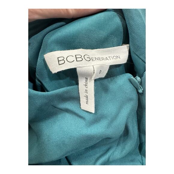 NWT BCBG WOMENS 0 DEEP AQUA BLUE GREEN DRAPED ONE SHOULDER DRESS NEW YEARS GLAM - Picture 10 of 12